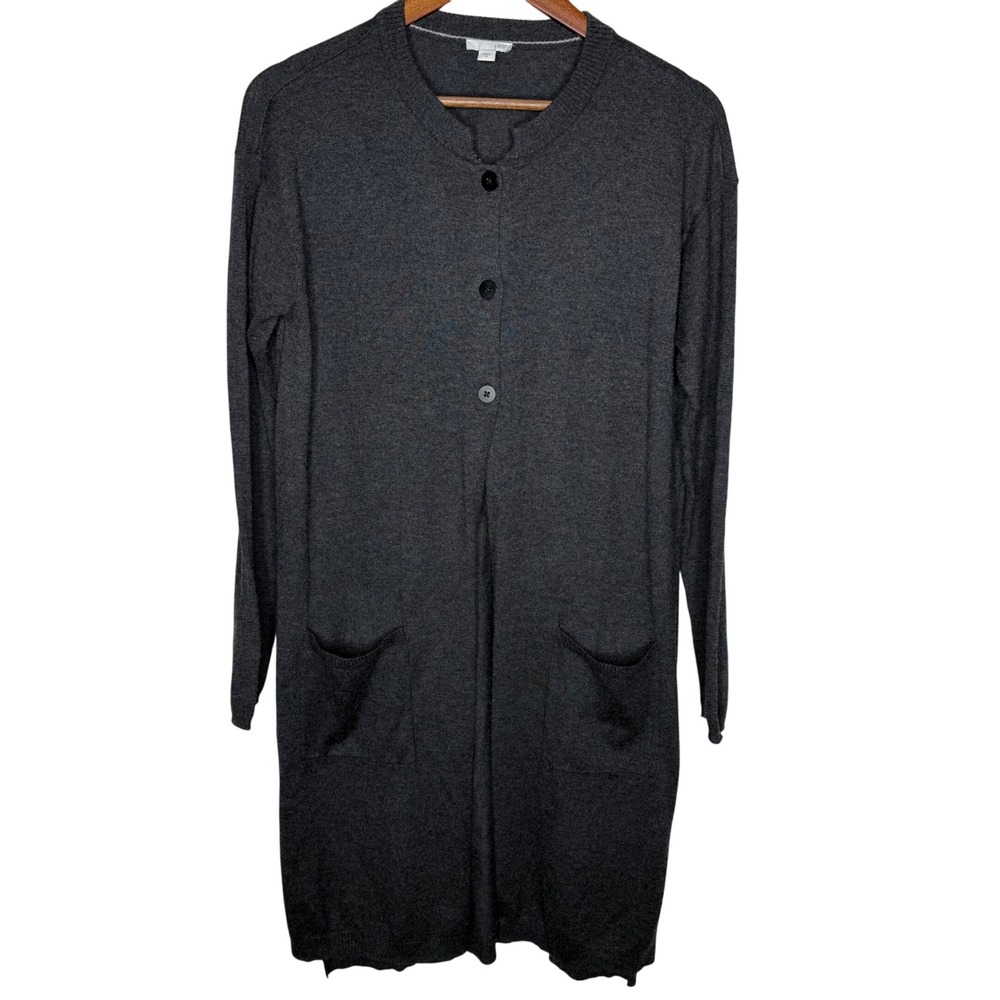 J. Jill Women's Gray‎ Wool Blend Long Sleeve Knit longline Duster Pockets Sz M
